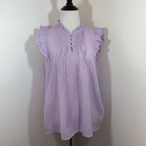 Nanette Lepore Top Medium Lavender High Neck Ruffle Cap Sleeve Rayon Blend Gauzy